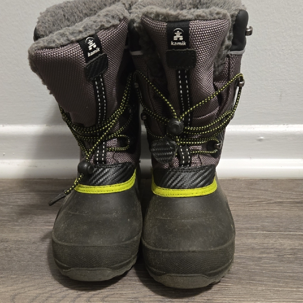Kamik Kids' Black and Gray Snow Boots with Yellow Accents